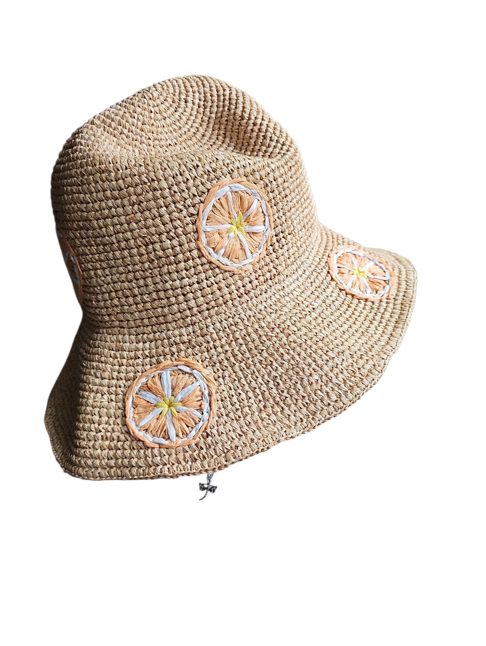 Haute Hippie 100% Raffia Fruit Detail Bucket Hat